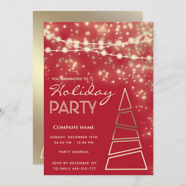 String lights sparkle red corporate Holiday party Invitation (Front/Back)