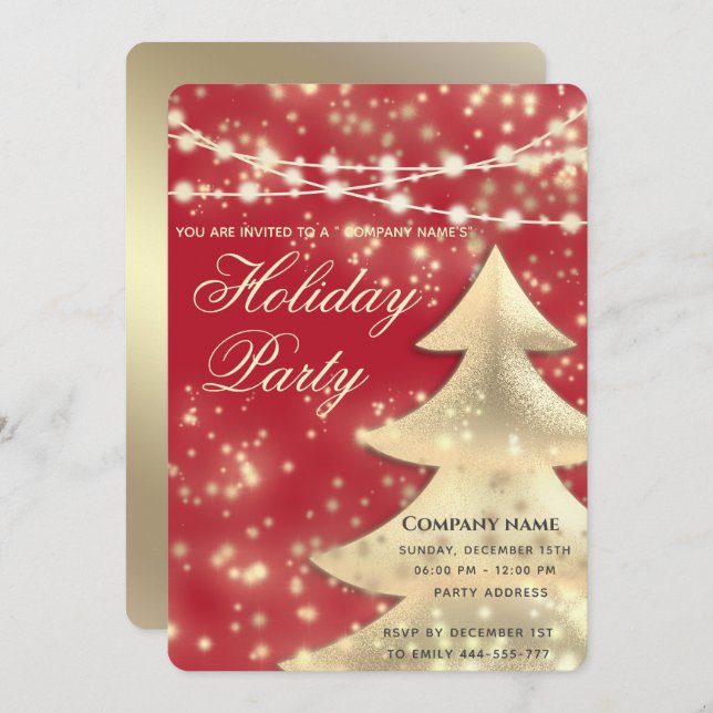 String lights sparkle red corporate Holiday party Invitation (Front/Back)