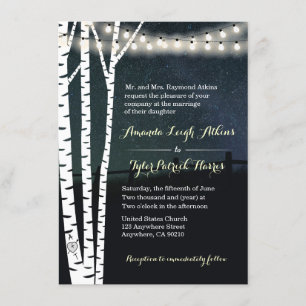 String Lights Stars Birch Tree Wedding Invitations