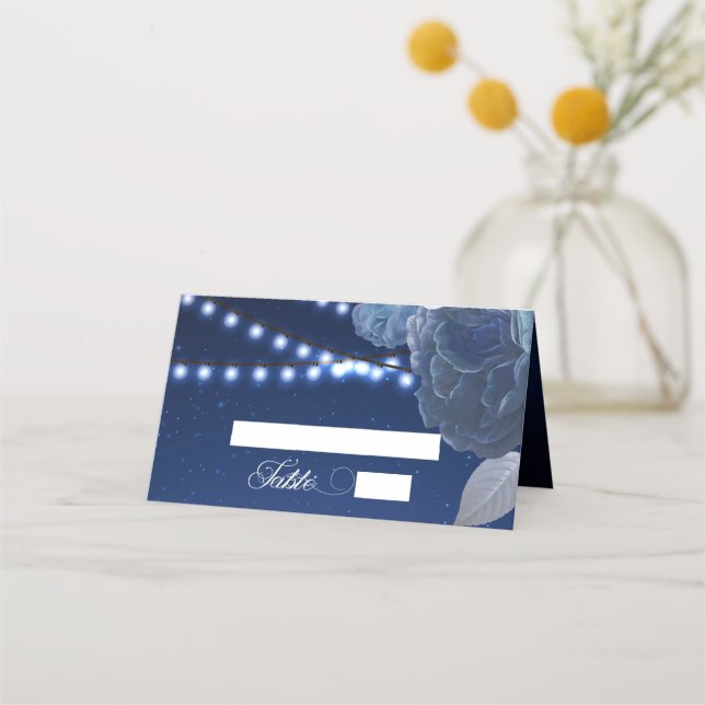 String lights stars Blue Elegant Wedding Place Card (Front)