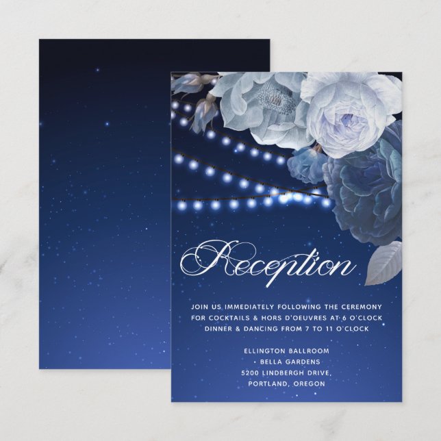 String lights stars Blue Elegant Wedding Reception Invitation (Front/Back)