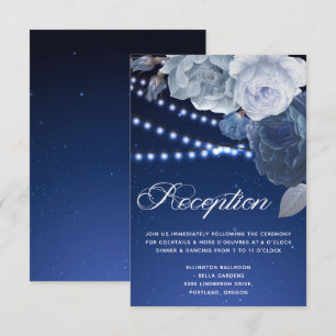String lights stars Blue Elegant Wedding Reception Invitation