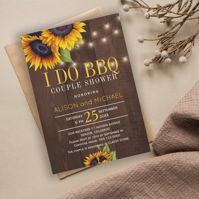 String lights sunflowers i do bbq couple shower invitation (Creator Uploaded)
