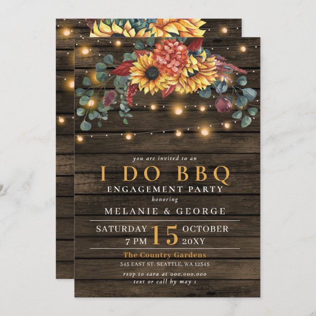 String Lights Sunflowers I DO BBQ Couples Shower   Invitation (Front/Back)