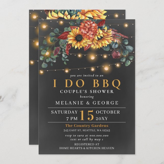 String Lights Sunflowers I DO BBQ Couples Shower   Invitation (Front/Back)