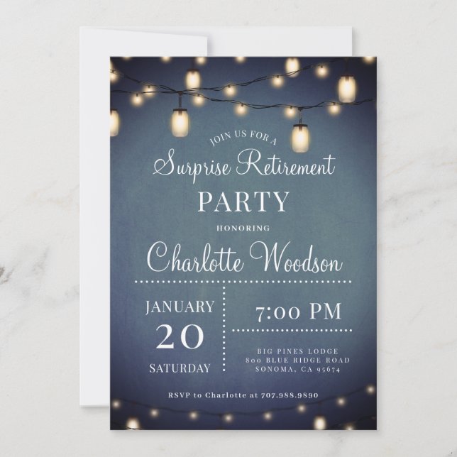 String Lights Surprise Retirement Party Invitation (Front)