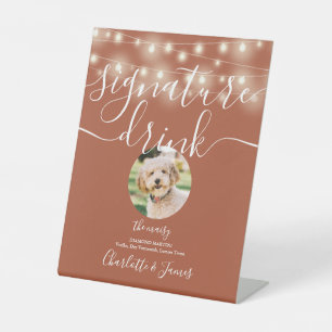 String Lights Terracotta Pet Signature Drink  Pedestal Sign