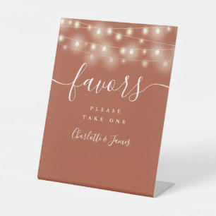 String Lights Terracotta Wedding Favours Table Pedestal Sign