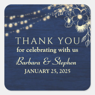 String Lights Thank You Square Sticker