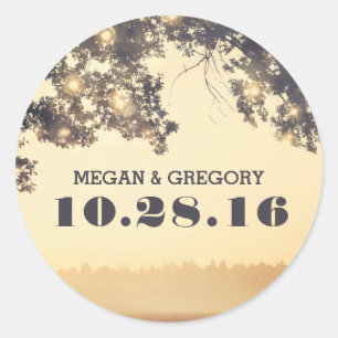 String Lights Tree Branches Rustic Wedding Classic Round Sticker