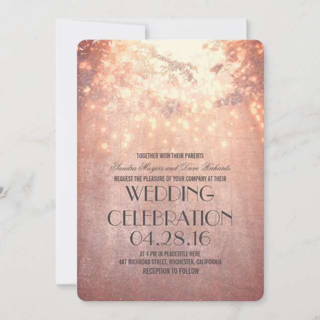 String Lights Tree Branches Rustic Wedding Invitation (Front)