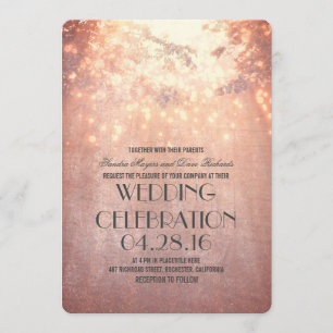 String Lights Tree Branches Rustic Wedding Invitation