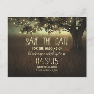 String lights tree romantic save the date postcard