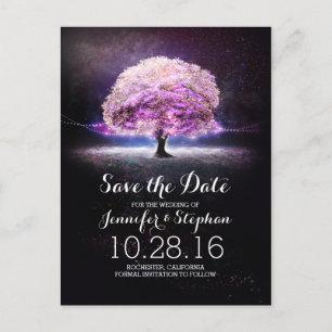 String lights tree romantic save the date postcard