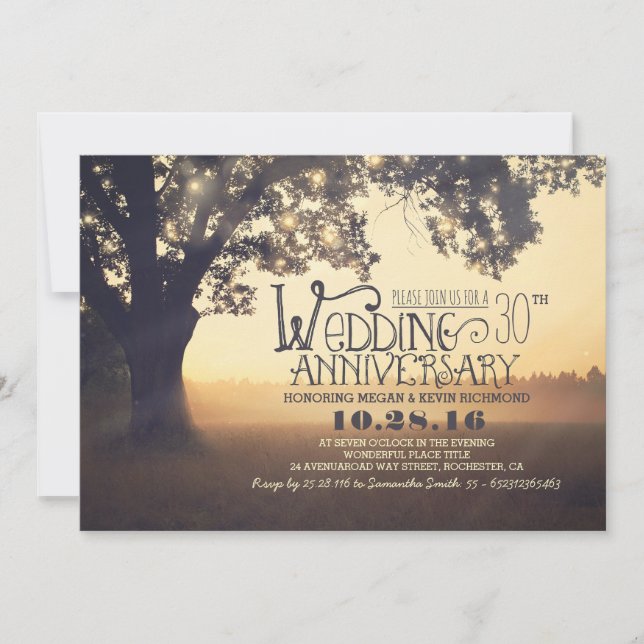 string lights tree rustic wedding anniversary invitation (Front)