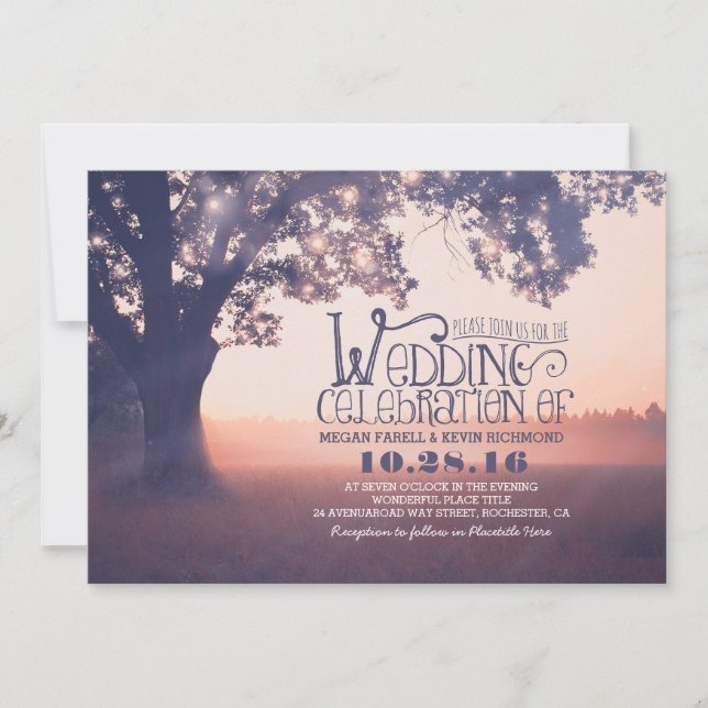 string lights tree rustic wedding invitation (Front)