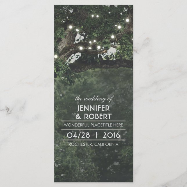 String Lights Tree-Rustic Woodland Wedding Program (Front)