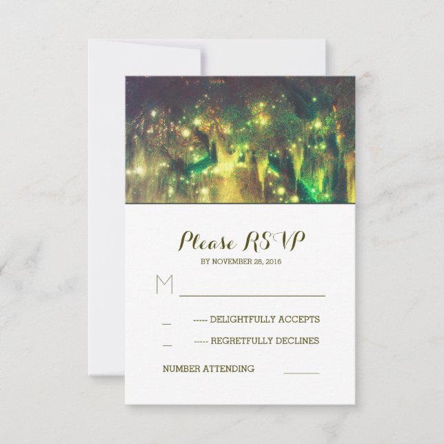 String Lights Tree Southern Rustic Wedding RSVP Card (Front)