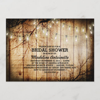 String Lights Tree Vintage Barn Wood Bridal Shower Invitation