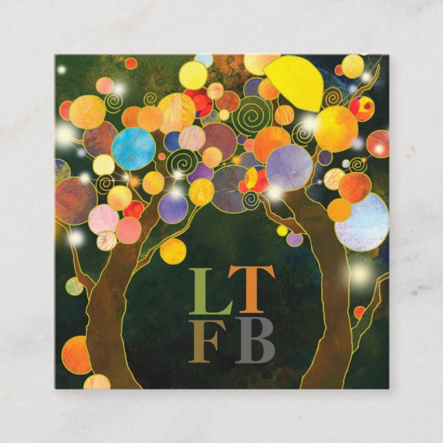 String Lights Trees Business Monograms Square Business Card (Front)