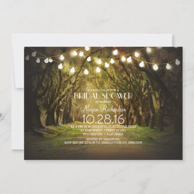 String Lights Trees Path Rustic Bridal Shower Invitation (Front)