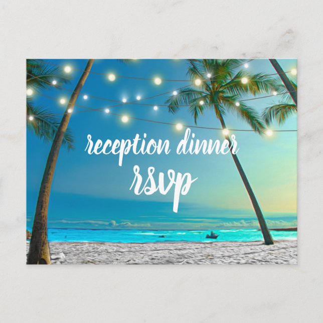 String Lights Tropical Beach Reception Dinner Invitation Postcard (Front)