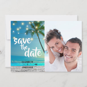 String Lights Tropical Beach Save The Date Photo Z