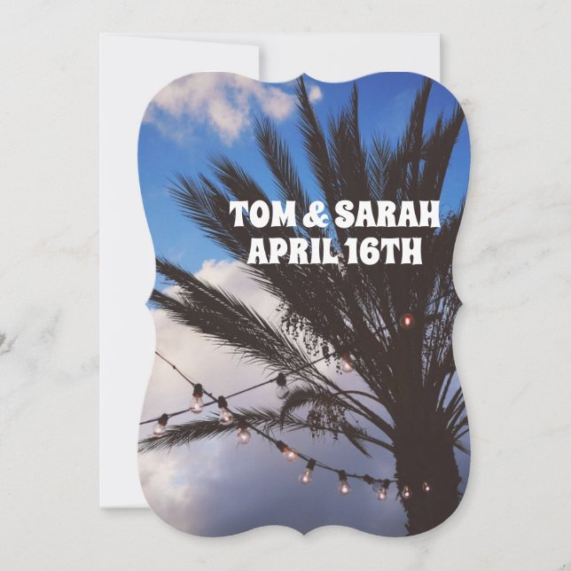 STRING LIGHTS TROPICAL PALM TREES INVITATIONS (Front)