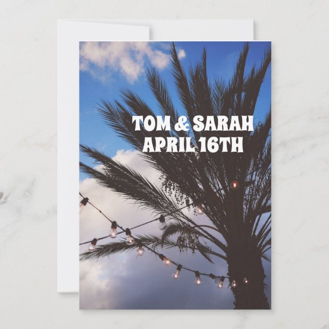 STRING LIGHTS TROPICAL WEDDING INVITATIONS CUSTOM (Front)