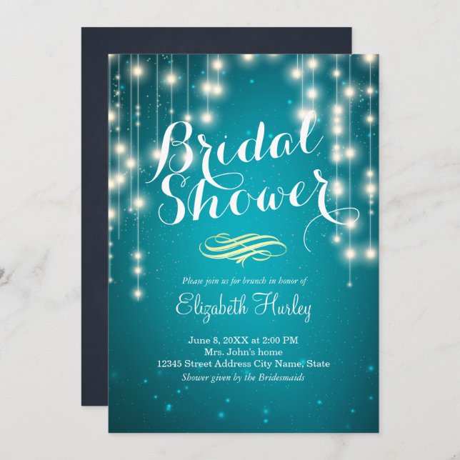 String Lights Turquoise Bridal Shower Invitation (Front/Back)