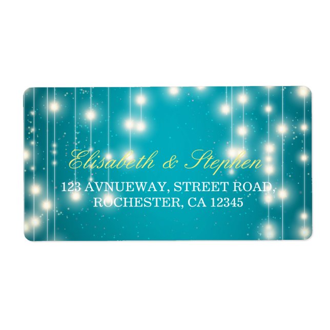 String Lights & Turquoise Glitter Wedding Address (Front)