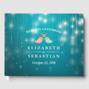 String Lights Turquoise Glitter Wedding Guestbook