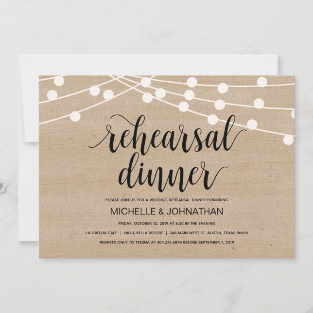 String lights wedding rehearsal dinner invitation (Front)