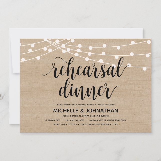 String lights wedding rehearsal dinner invitation (Front)