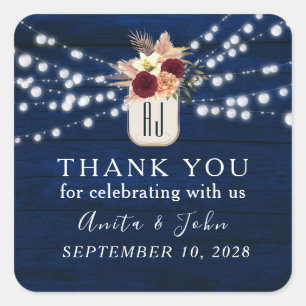 String Lights Wedding Thank You Square Sticker
