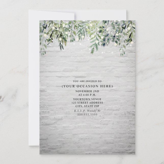 String Lights White Brick Botanical Generic Party Invitation (Front)