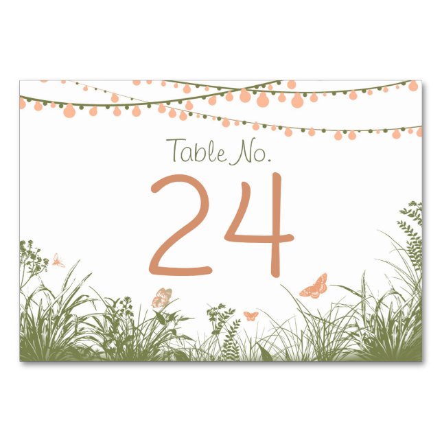 String Lights Wildflowers Table Number Card Place (Front)