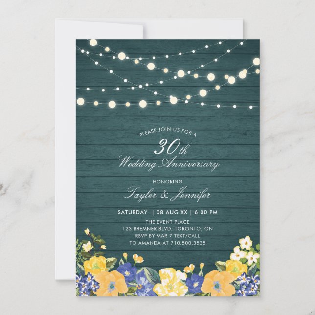String Lights & Wood | 30th Wedding Anniversary Invitation (Front)
