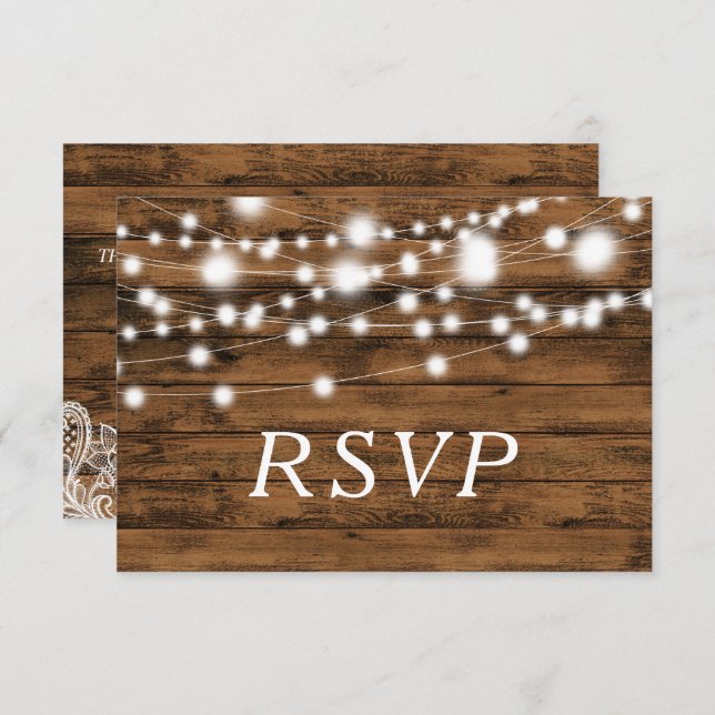 String Lights Wood and Lace RSVP Card (Front/Back)