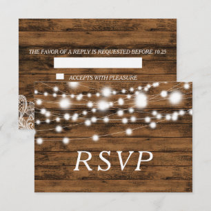 String Lights Wood and Lace RSVP Card