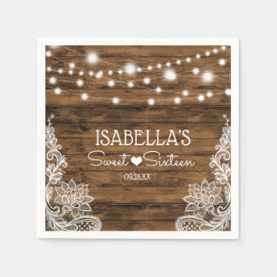 String Lights Wood and Lace Sweet Sixteen Napkin