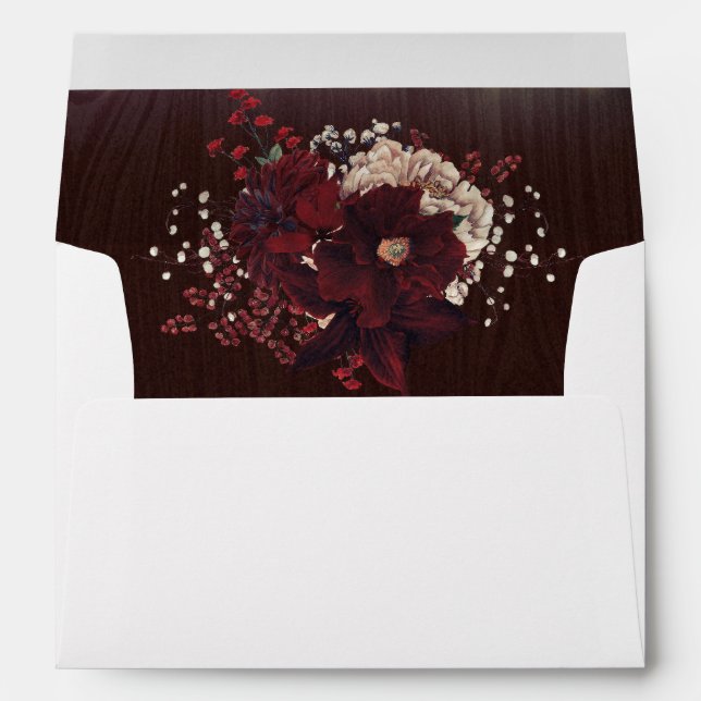 String Lights Wood Burgundy Flowers Wedding Envelopes (Back (Bottom))