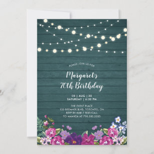 String Lights & Wood   Floral Adult Birthday Party Invitation