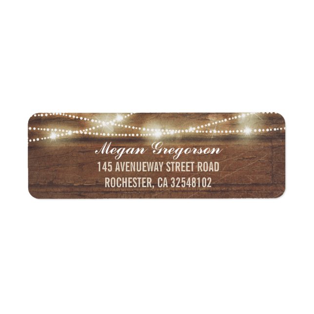 String Lights Wood Rustic Return Address Label (Front)