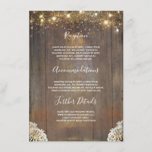 String Lights Wood Rustic Wedding Details Enclosure Card