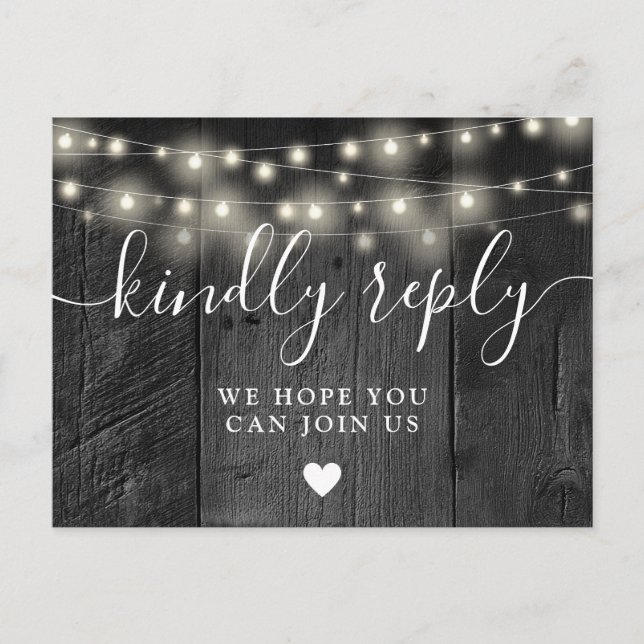 String Lights Wood Song Request RSVP Postcard (Front)