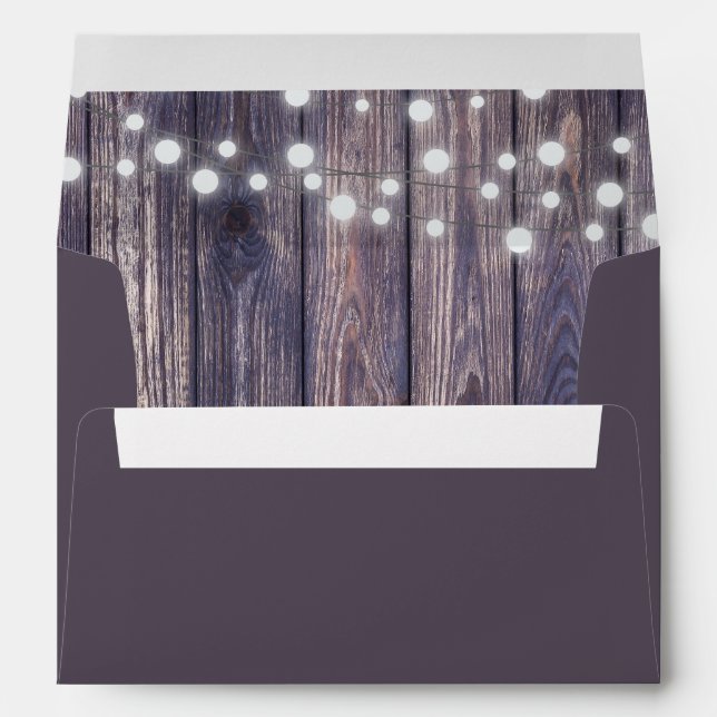 String Lights Wooden Background Wedding Envelope (Back (Bottom))