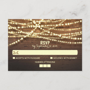 String Lights Wooden Rustic Wedding RSVP Card