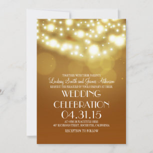 String lights yellow elegant wedding invites