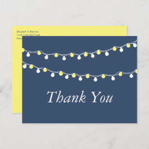 String Lights, Yellow & White Wedding Thank You Postcard